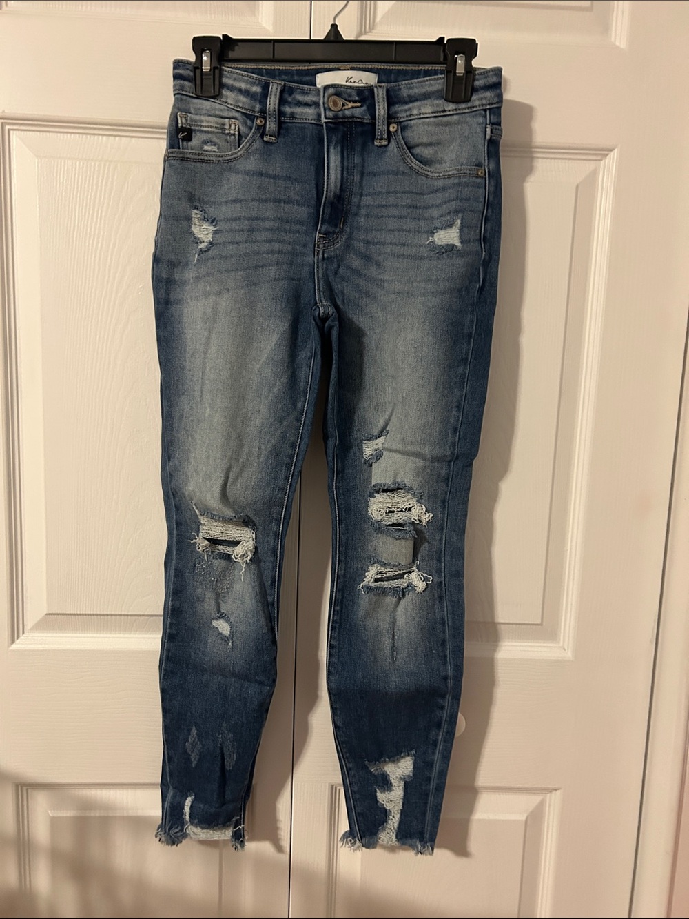 KanCan Women's Distressed Skinny Jeans - Light Blue Wash